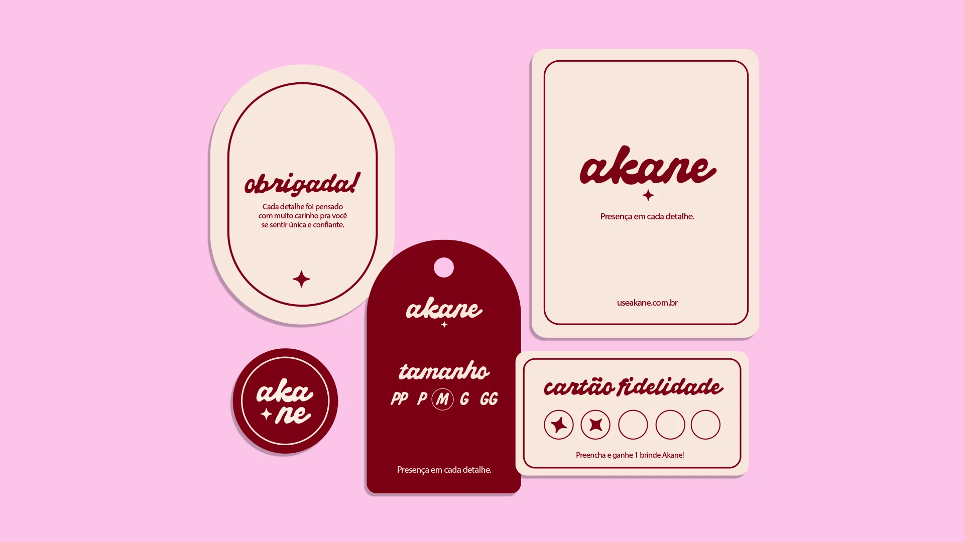 Etiquetas e cartões da marca Akane