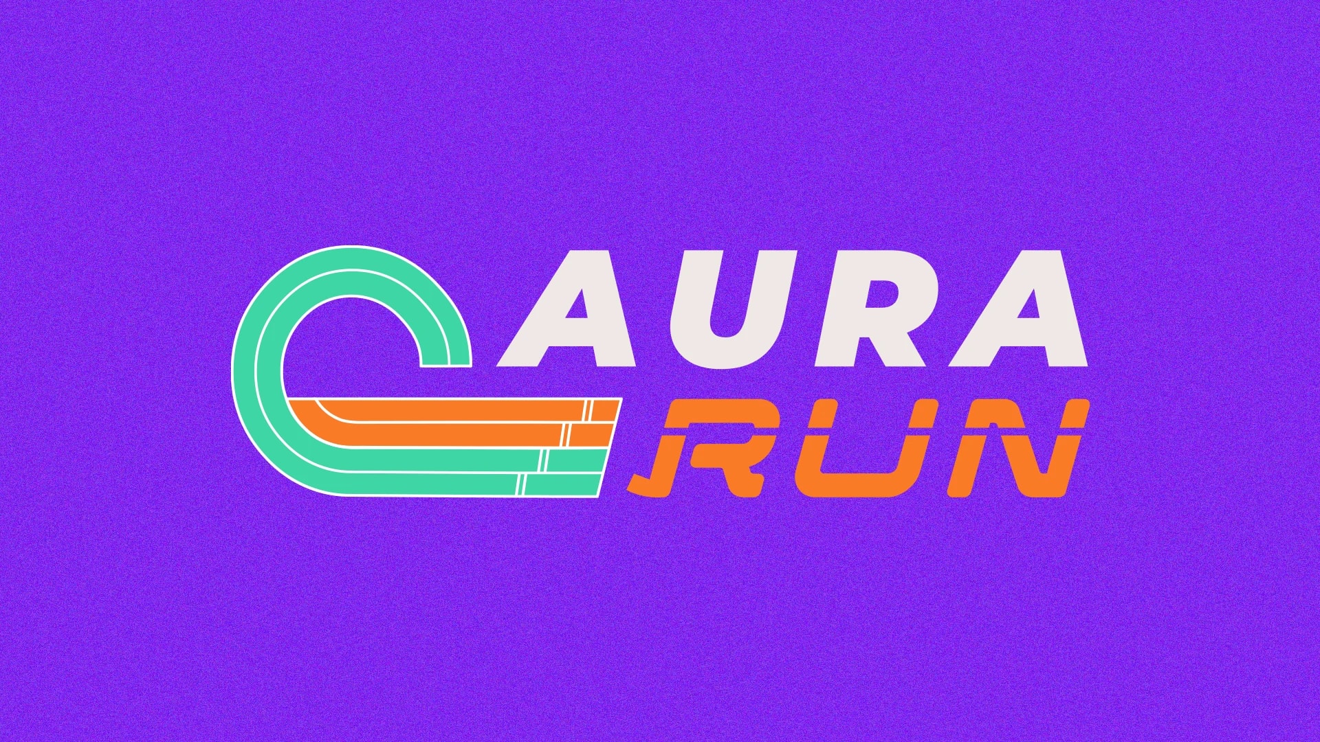 Logotipo colorido Aura Run sobre fundo roxo