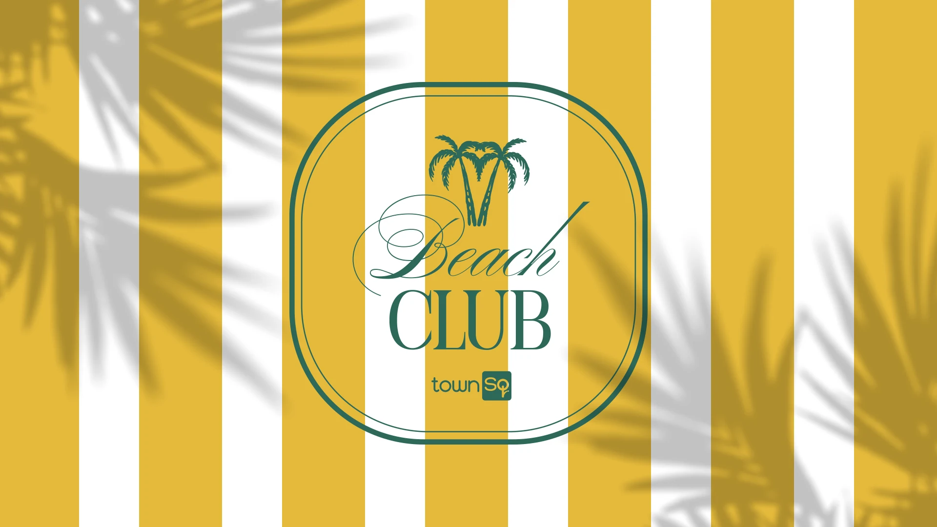 Logotipo Beach Club sobre listras amarelas e brancas