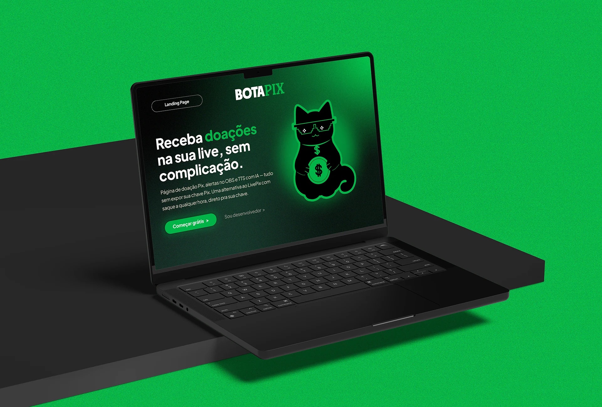 Aplicação da identidade BotaPix em um notebook