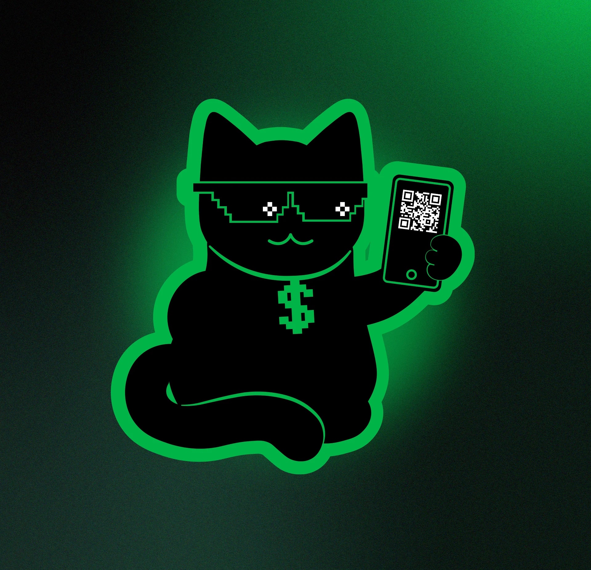 Mascote BotaPix segurando um celular com QR Code